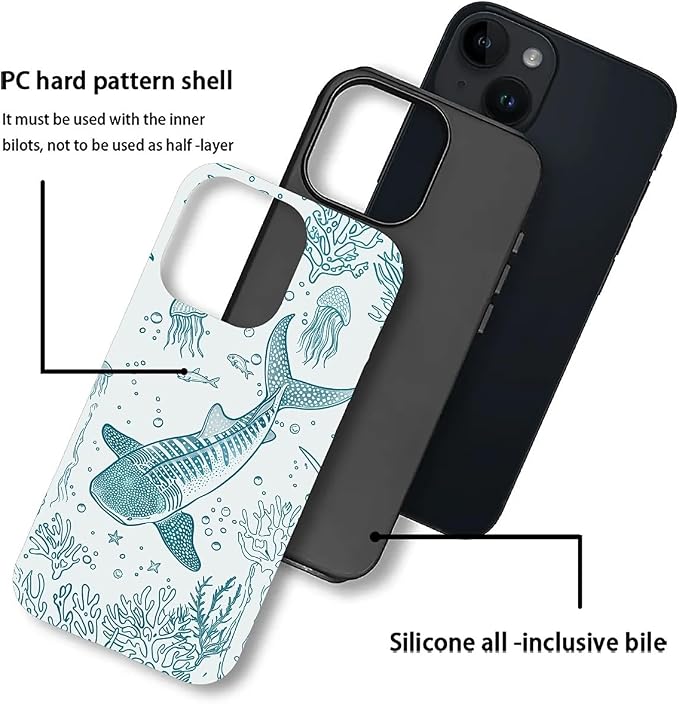 for iPhone 15 Case, HH2 Ocean Whale Shark Hybrid 2 Layer Hard Shell Silicone - Image 3