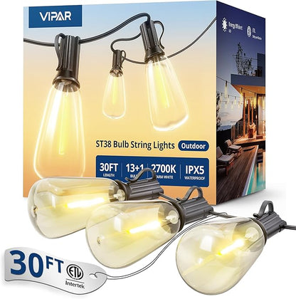 VIPAR Outdoor String Lights 30FT LED Patio Lights Waterproof by VIPAR