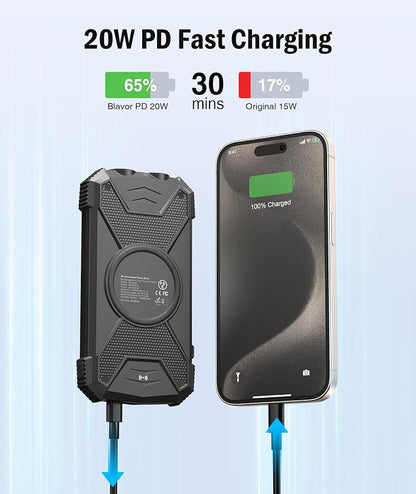 BLAVOR Solar Power Bank 10, Portable Wireless Charger, 20W Fast Charging - Image 3