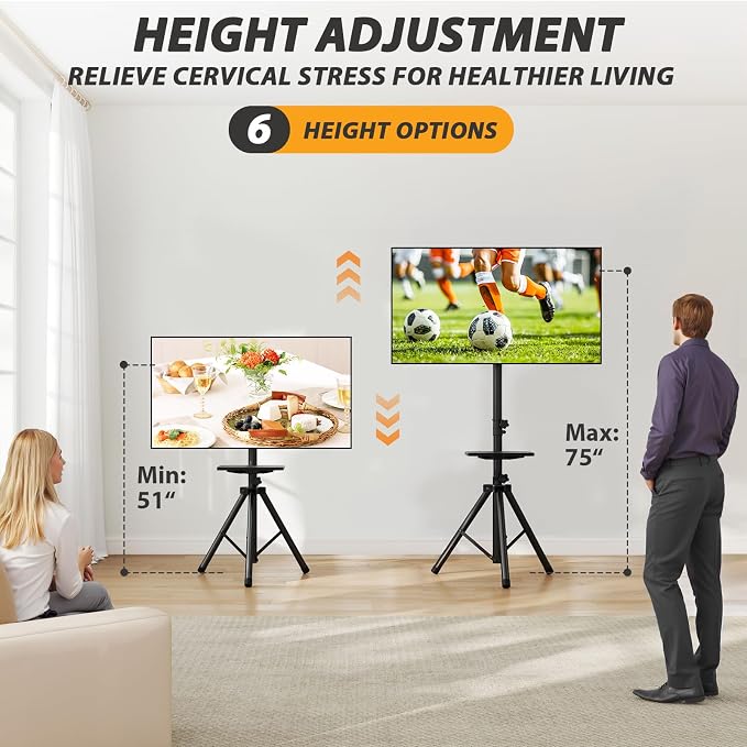 TVON TV Tripod Stand with Shelf - Image 2