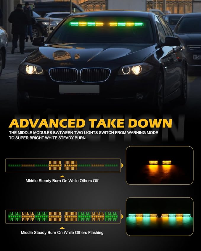 HLauto 604N Emergency Dash Strobe Lights: 2x16.8 inch Green Amber Security - Image 4