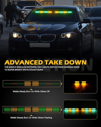 HLauto 604N Emergency Dash Strobe Lights: 2x16.8 inch Green Amber Security - Image 4