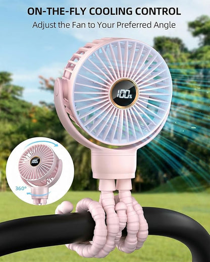 Portable Stroller Mini Fan, Small Rechargeable Personal Cooler w/ 360° Rotation - Image 2
