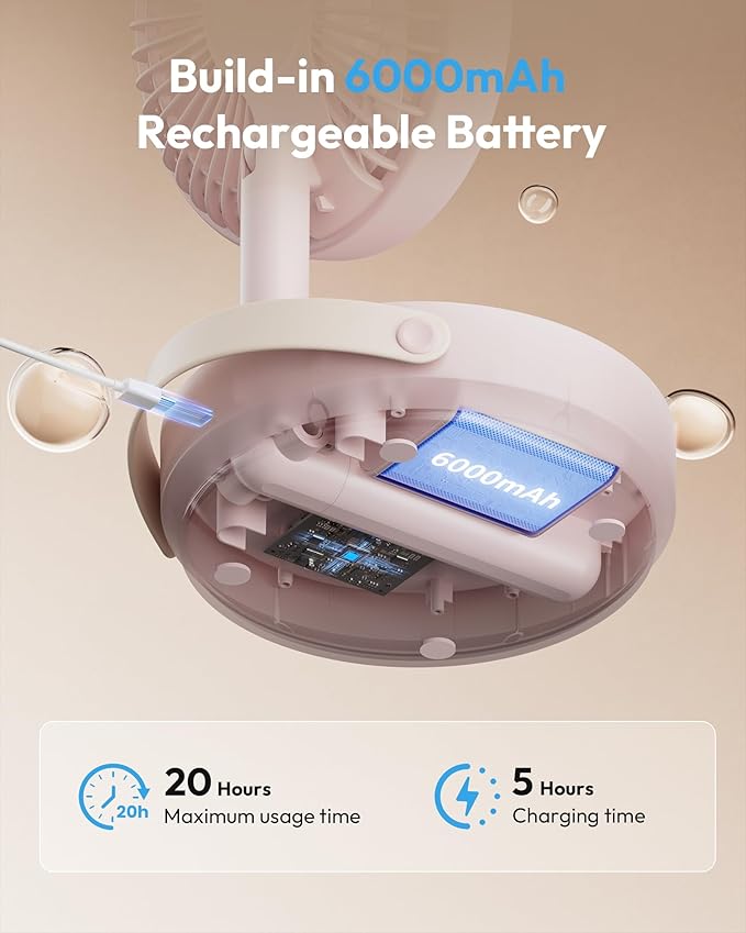 Gaiatop Foldable Small Desk Fan, 6000mAh Battery Powered Portable Fan - Image 5