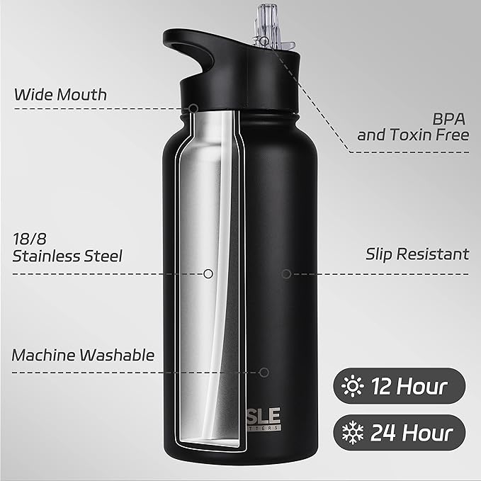 HASLE OUTFITTERS 32 oz Insulated Water Bottle Stainless Steel Double Walled - Image 2