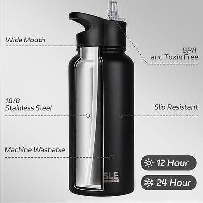 HASLE OUTFITTERS 32 oz Insulated Water Bottle Stainless Steel Double Walled - Image 2
