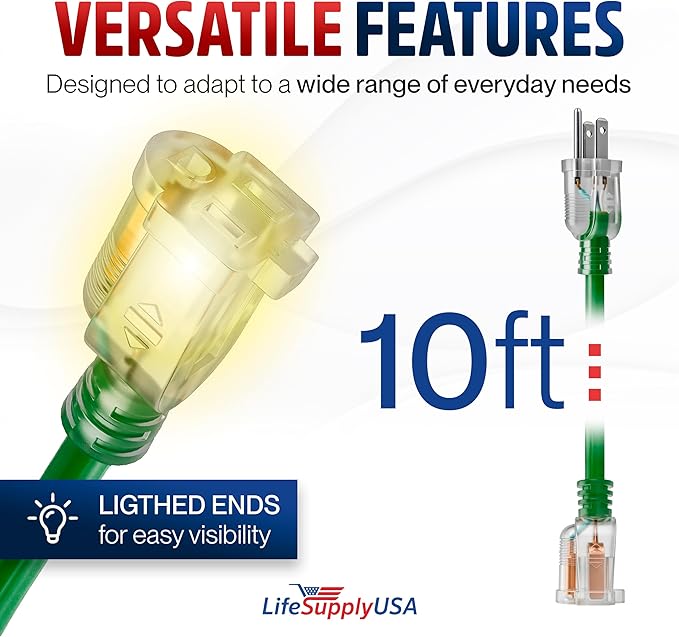 10ft Outdoor/Indoor Extension Cord 12/3 Gauge Extra Heavy Duty 3 Prong SJTW - Image 6