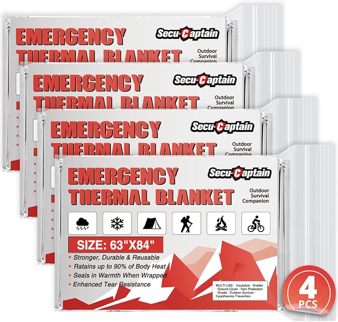 SecuCaptain Survival Emergency Thermal Blankets: Extra Large 84” x63” Space by SecuCaptain