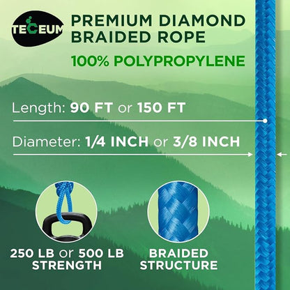 TECEUM Rope – 90 Feet x 1/4 Inch – Sky Blue – Strong All-Purpose Utility Rope – - Image 2