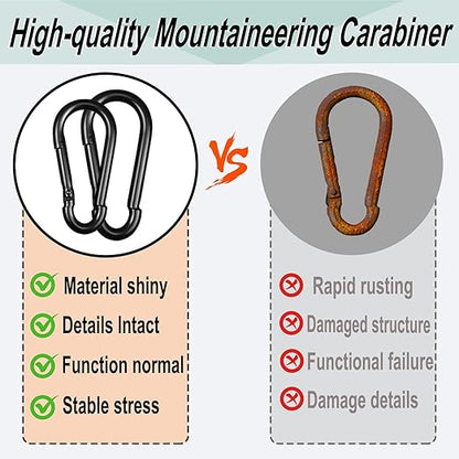 Black Carabiner, Heavy Duty Galvanized Steel Spring Snap Hook Carabiner Clips - Image 4
