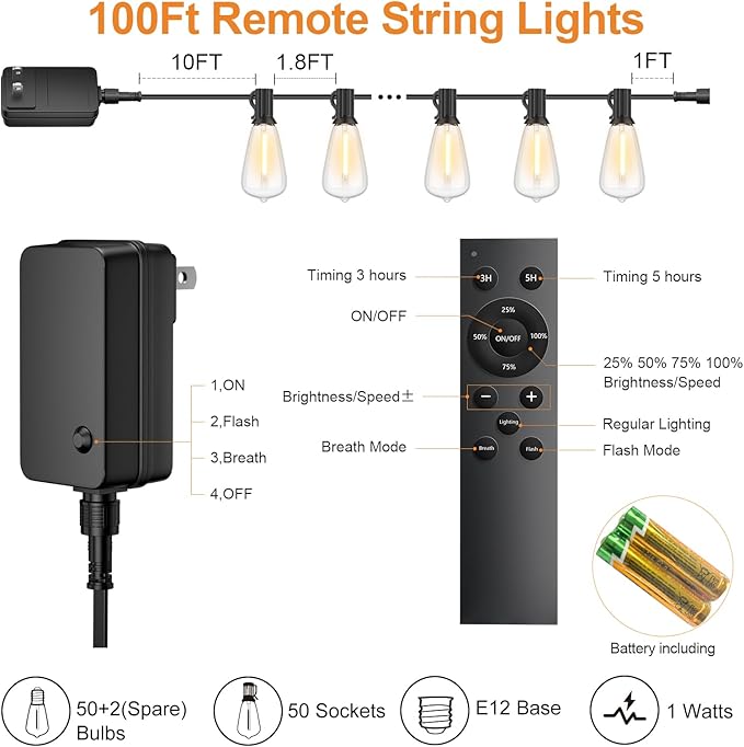 100FT Remote Outdoor String Lights - Image 7