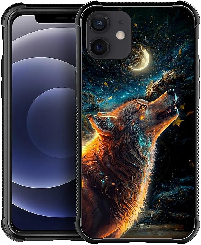 for iPhone 12 Mini Case, Star Cave Hungry Wolf Pattern Graphic Design Girl Boy by FKBRCL4U
