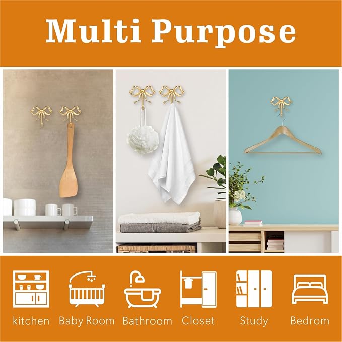 2 Pcs Gold Bow Wall Hooks - Image 5