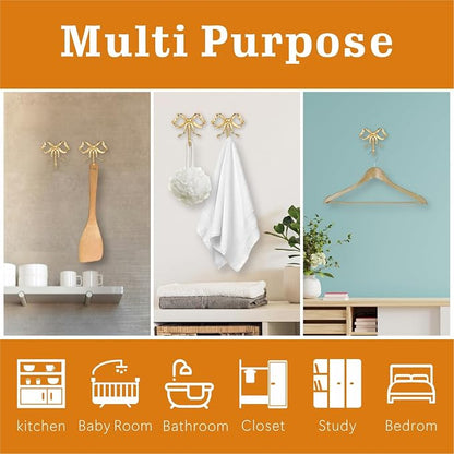 2 Pcs Gold Bow Wall Hooks - Image 5