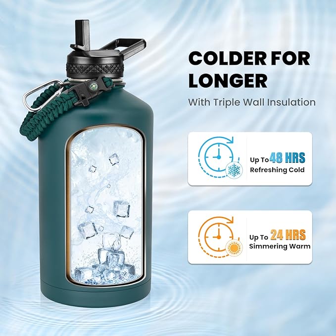 RAYMYLO One Gallon Water Bottle Insulated, Triple Walled Vacuum Stainless Steel - Image 2