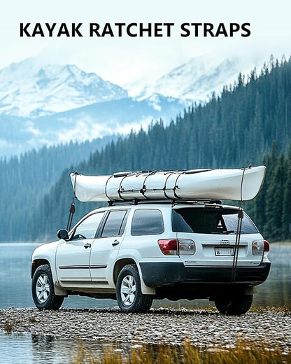 Kayak Straps Tie Downs 8 Pack Set, Roof Rack Straps Adjustable Ratchet Tie Down - Image 6