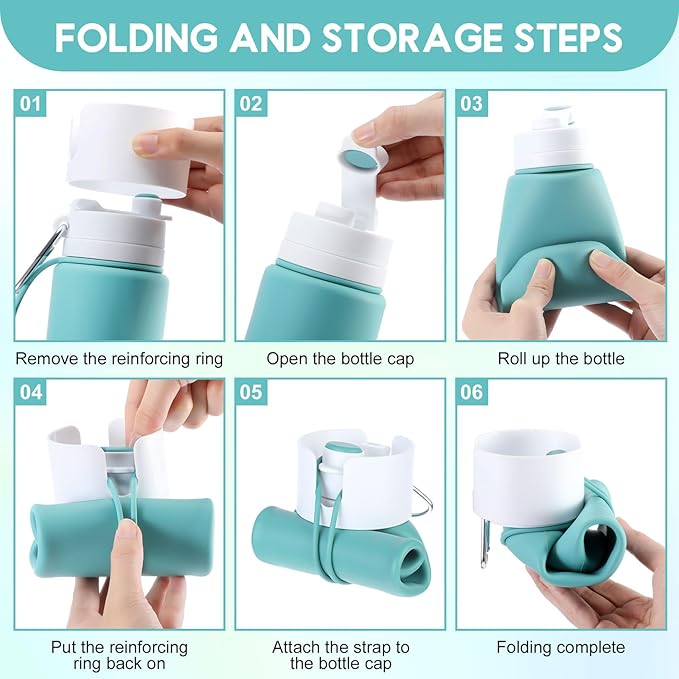 LemonRoad 2 Pcs 26 oz Silicone Collapsible Water Bottle, Portable Foldable - Image 7