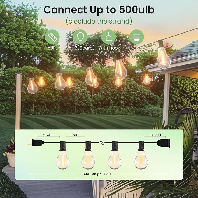 Outdoor String Lights 50FT LED String Lights - Image 3