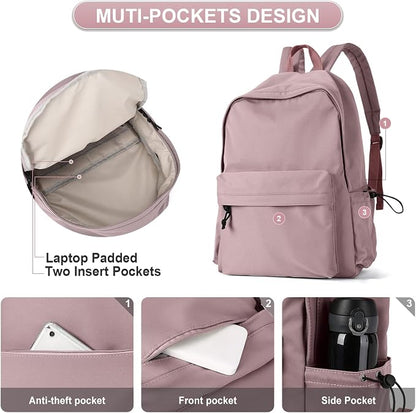 Purple School Backpack for Girls Water Resistant High School Book Bag Simple - Image 4
