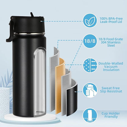 Volhoply 18oz Kids Insulated Water Bottle, Stainless Steel Water Bottles - Image 3