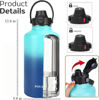 Water Bottle Insulated 32oz 40oz 64oz 128oz Straw Lid Spout Lid & 3 Lids - Image 2