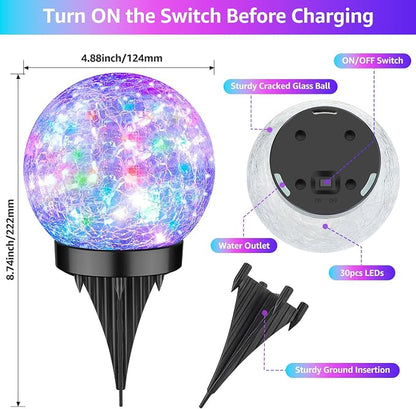 ASOMST 2-Pack Garden Solar Lights Outdoor, Colored Cracked Glass Ball Light - Image 8