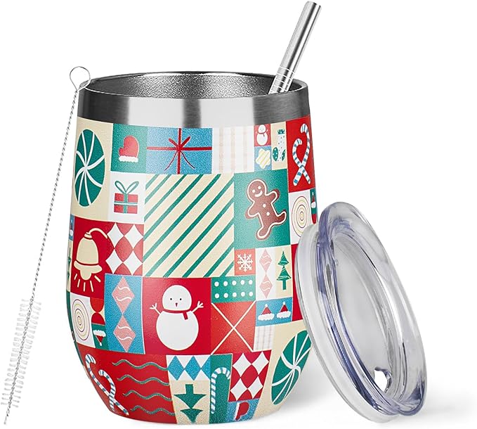 Christmas Wine Tumbler 12 oz Christmas Stainless Steel Wine Glass by YEBTSLife