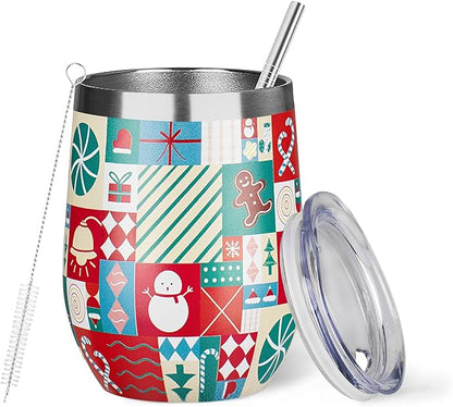 Christmas Wine Tumbler 12 oz Christmas Stainless Steel Wine Glass by YEBTSLife