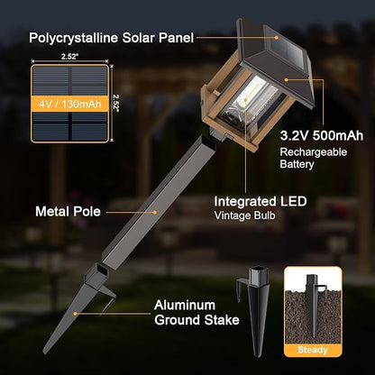 XMCOSY+ 4-Pack Solar Pathway Lights Outdoor, 25 Lumens Vintage Edison LED - Image 8