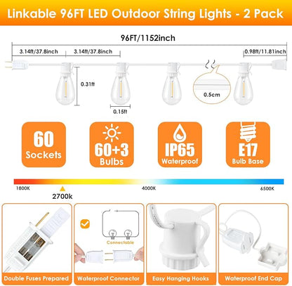 Larkvue 192FT LED Outdoor String Lights, Linkable Patio Light - Image 5