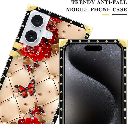 Compatible with iPhone 16 Plus Case, Shining Red Rose Butterfly Leather - Image 5