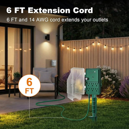 SURAIELEC Outdoor Power Stake, Dusk to Dawn Light Timer, 6 Electrical Outlet - Image 3