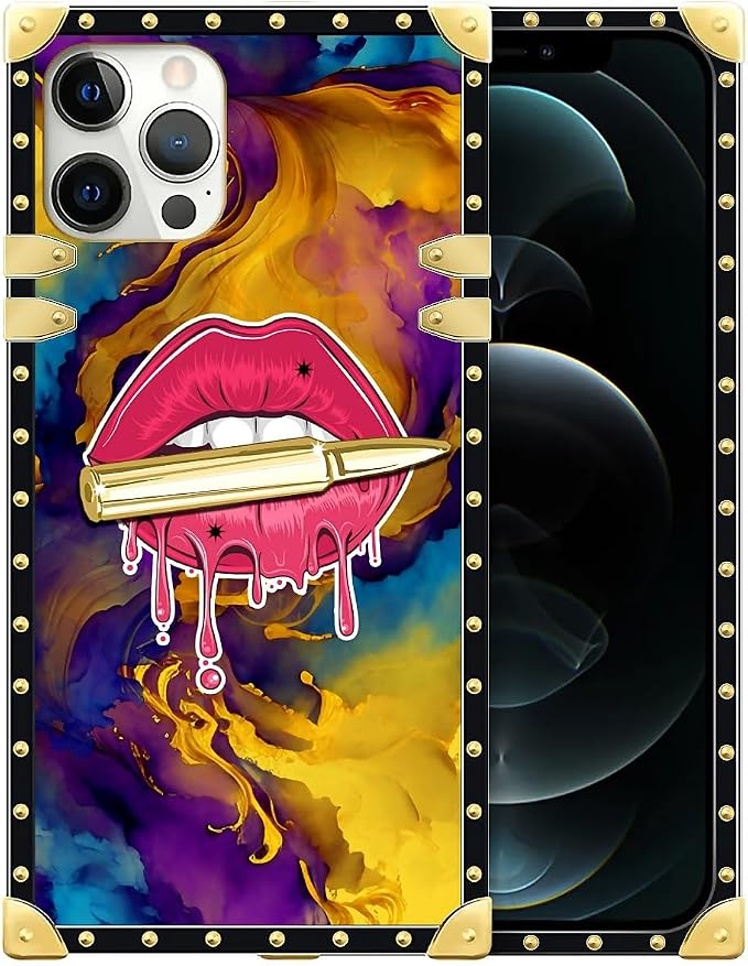 Compatible with iPhone 12 Pro Max Case, Cool Corlorful Lip Marble Luxury Golden by Unknown