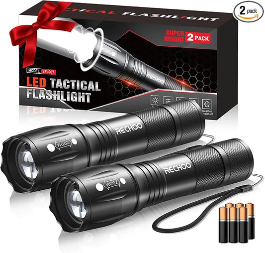 RECHOO LED Flashlight 2 Pack, Tactical Flashlights High Lumens by RECHOO