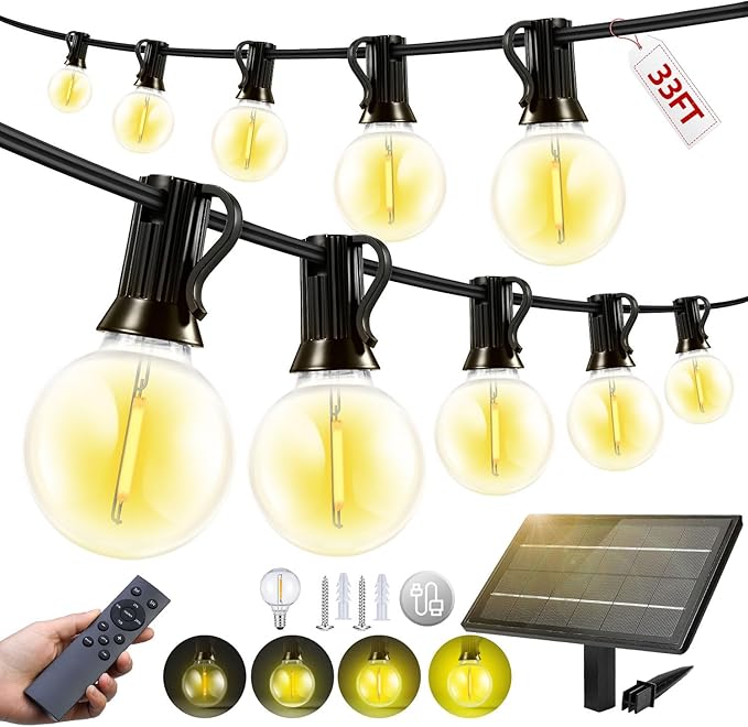 33FT Solar Lights Outdoor Waterproof: G40 10M Shatterproof Bulbs Patio Lights by Unknown