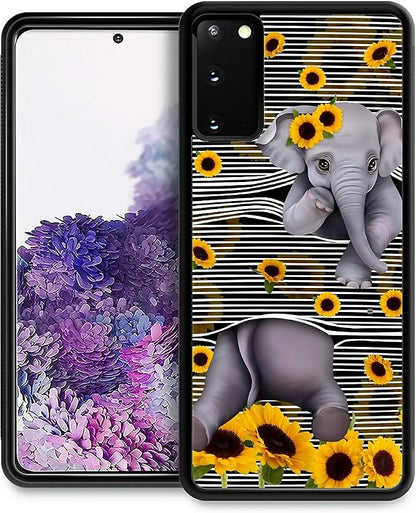 for Samsung Galaxy S20 Case, Cute Little Elephant Sunflower White Line Art by FKBRCL4U