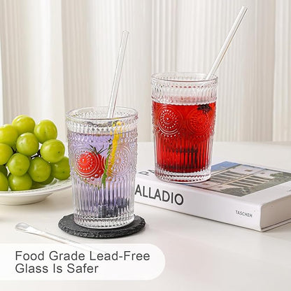 ZMOWIPDL Vintage Glassware Drinking Glasses Set of 6, 13 oz Clear Textured - Image 4