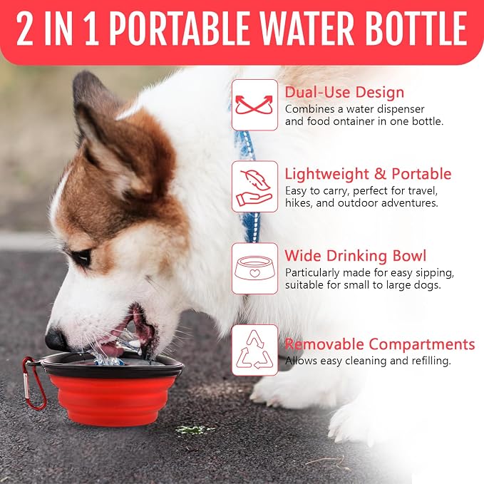 Dog Travel Water Bottle W/Collapsible Bowls - Image 8