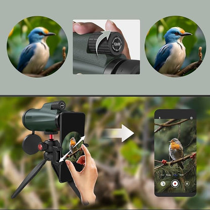 12x50 Monocular Telescope with Smartphone Adapter and Tripod, High-Power - Image 2