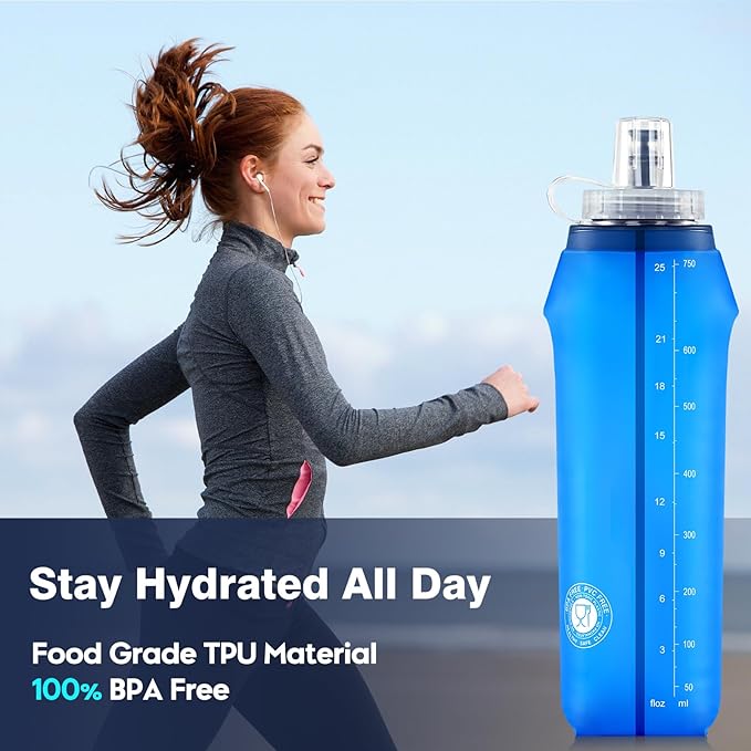 SLUXKE 3 Pack Soft Water Bottle, 25oz/750ml Flask Running Bottles - Image 4