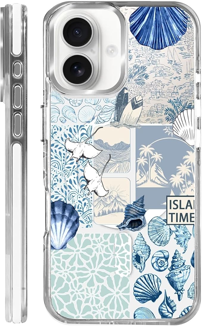 Case for iPhone 16, Sea Life Ocean Waves Seashell Collage Phone Case Design，for by Toulas