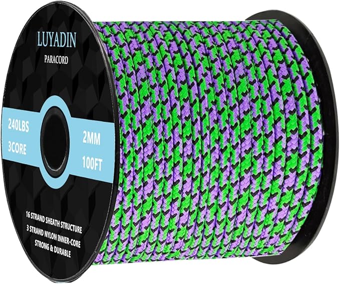 Paracord 240lb - Diameter 2mm Micro Utility Cord -3 Strand Parachute Spool Cord by LUYADIN