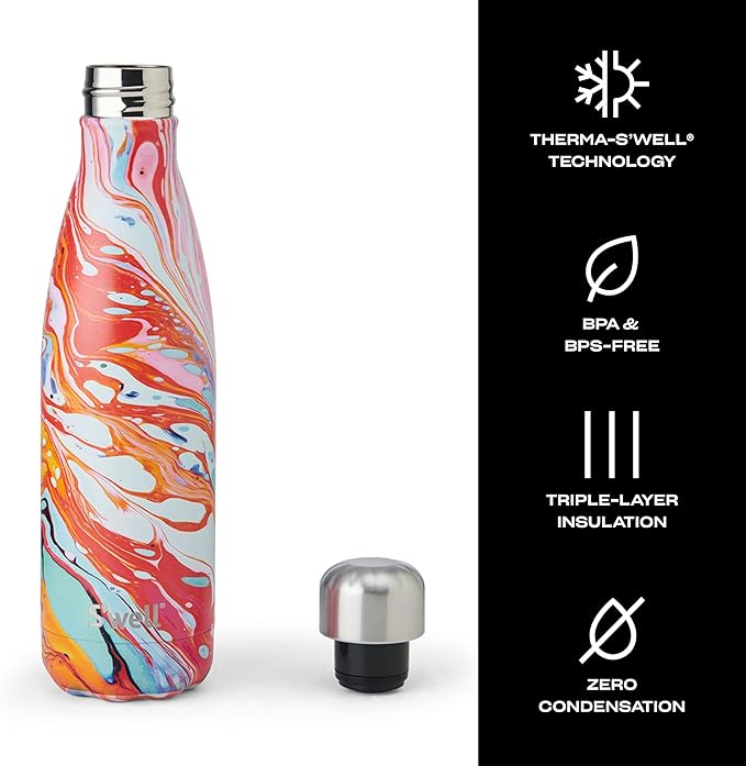 S'well Stainless Steel Water Bottle, Marble Swirl, Triple Layered Vacuum - Image 3