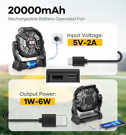 DOWILLDO 20000mAh Portable Battery Powered Camping Fan - - Image 2