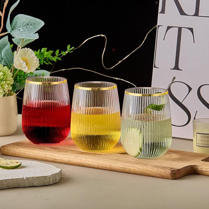Lueumxc 36 Pack Plastic Wine Glasses, 15Oz Gold Rim Origami Disposable Wine - Image 7