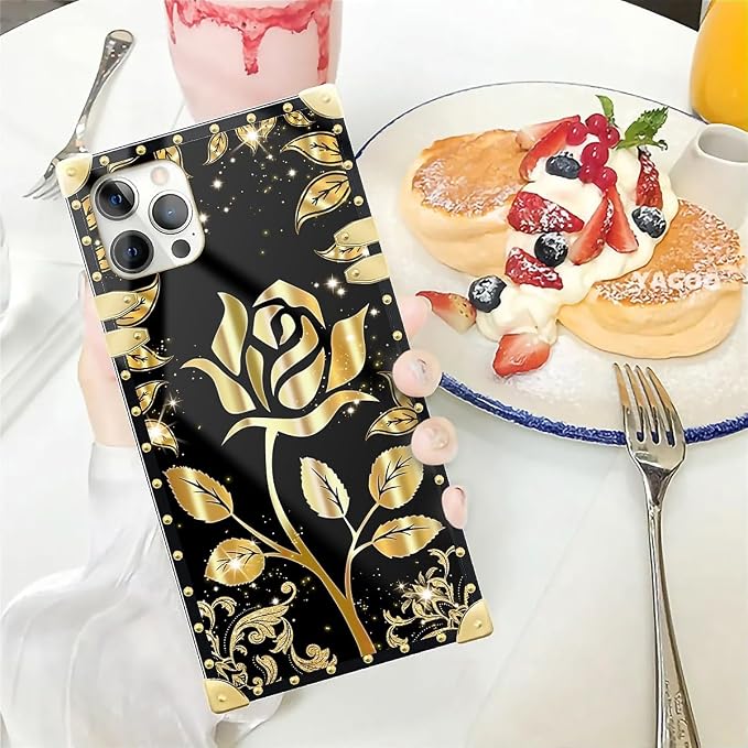 Compatible with iPhone 12 Pro Max Case, Shine Gold Rose Luxury Golden Decoration - Image 5