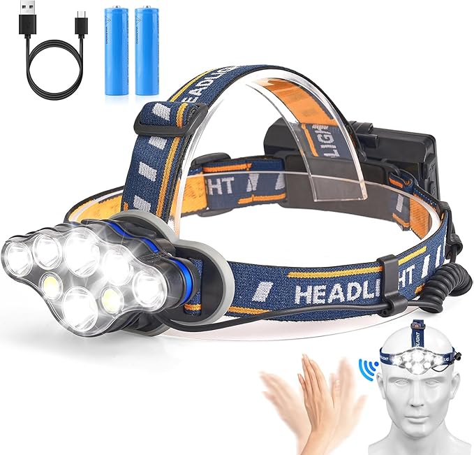 Elmchee Rechargeable Headlamp, 18000 Lumen Bright 8 Led Head Lamp, 16 Modes by Elmchee