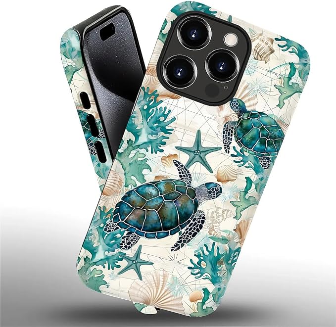 for iPhone 16 Pro Max Case, HH2 Ocean Sea Turtle Nautical Map Hybrid 2 Layer - Image 2