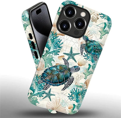 for iPhone 16 Pro Max Case, HH2 Ocean Sea Turtle Nautical Map Hybrid 2 Layer - Image 2