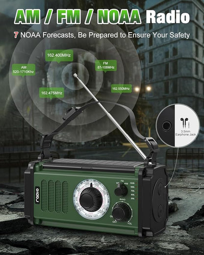 10000mAh/37000mWh Emergency Radio, Solar Radio, Hand Crank Radio, NOAA AM FM - Image 8